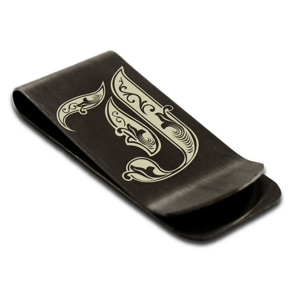 Tioneer Stainless Steel Letter J Initial Royal Monogram Engraved Royals Celtic Money Clip Credit