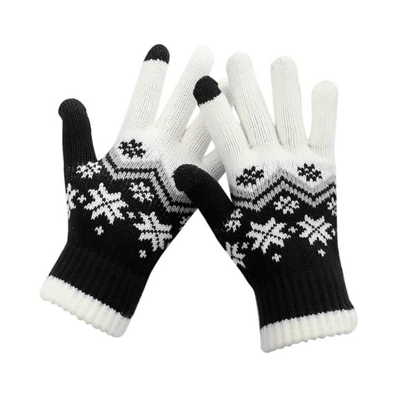 Women's Winter Christmas Snowflake Print Knitted Touchscreen Warm Gloves Black One Size