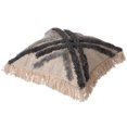 thumbnail image 5 of 16" Handwoven Cotton & Silk Throw Fringed Pillow Cover with Embossed Crossed lines, Black & Natural, 5 of 7