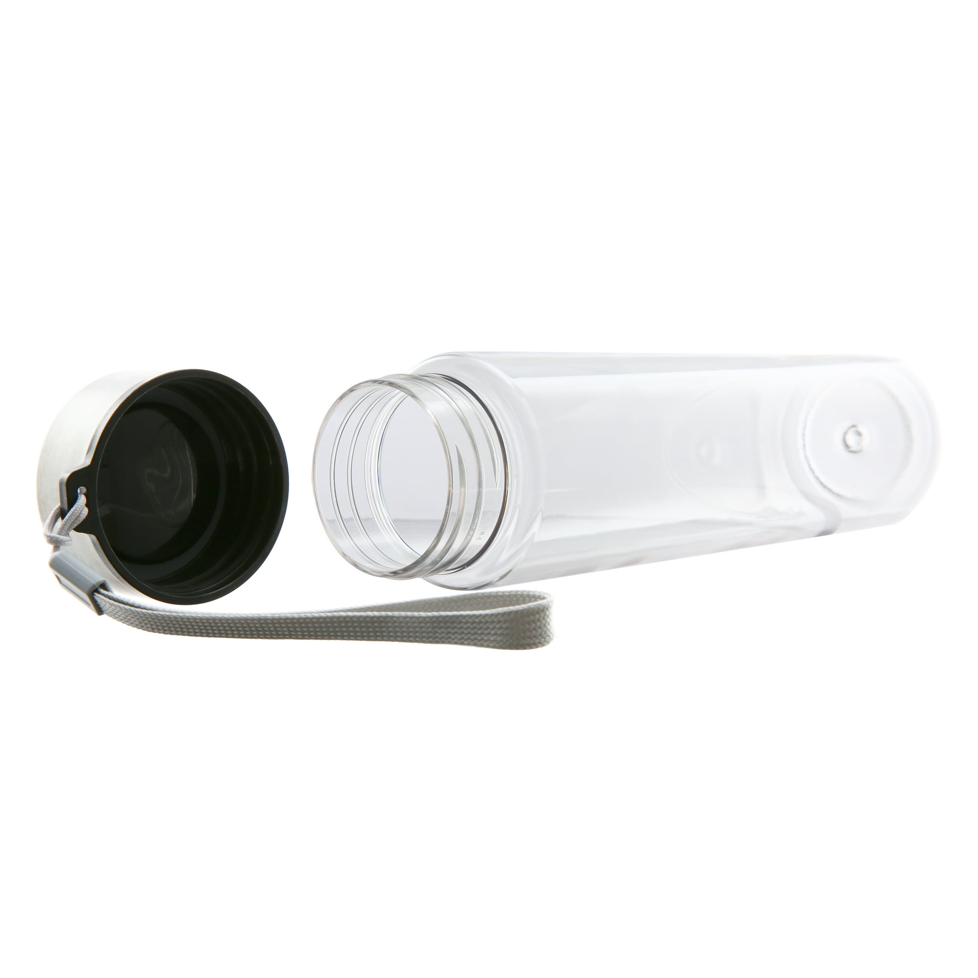 Mainstays 24-Count, 18 oz Plastic Clear Water Bottle Stainless Steel Screw Cap Lid with Strap