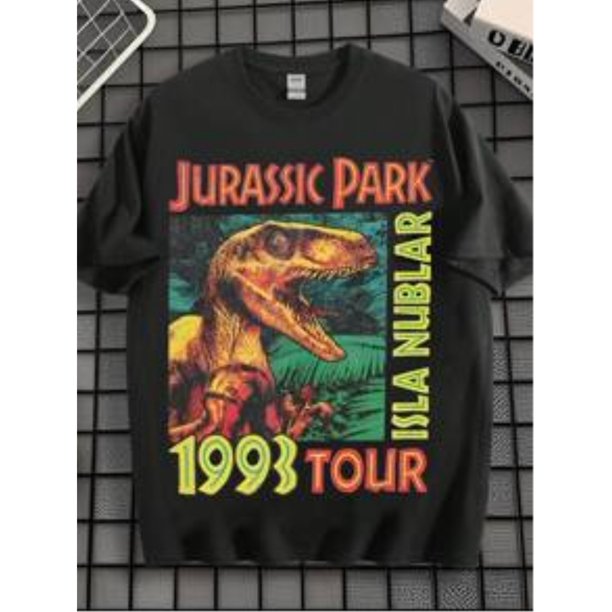EWH Classic, Jurasic Pak 1993 Tour, Men's T-Shirt, Dinosaur Pattern Print, Loose, Short Sleeve, Summer, Versatile, Retro, Casual, Top
