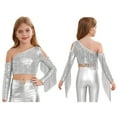 thumbnail image 6 of vastwit Girls Sequin Irregular Crop Top Tassels Off Shoulder Long Sleeve Dance Shirts for Performance Silver 6, 6 of 7