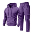 thumbnail image 2 of CCRFTGI Men Suits 2 Piece Set Matching Zip Drawstring Hoodie Sets Straight Cargo Sweatpants Work Out Casual Athletic Tracksuits Jogging Suit Purple 2XL, 2 of 6
