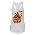 thumbnail image 2 of Wild Bobby Spooky Vibes Pumpkin Skulls Bats Stars with Orange and Black Halloween Women Racerback Tank Top, White, Medium, 2 of 6