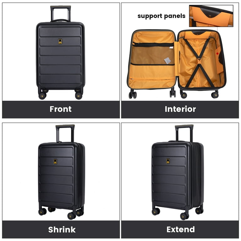Landisun Collapsible Carry on Luggage Hardshell 20 inch Travel Luggage with Spinner Wheels Black Walmart