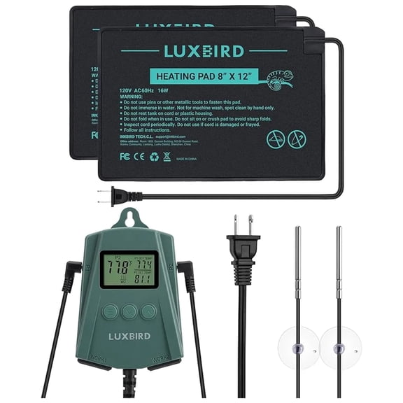 Luxbird Reptile Heating Pad & Thermostat Combo, Under Tank, 8 x 12 inches