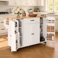 thumbnail image 4 of Noelse Kitchen Island with Storage on Wheels, Rolling Kitchen Cart with Drop Leaf, Drawer, Cabinet & Rubber Wood Top, White, 4 of 8