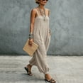 thumbnail image 4 of Miluxas Women's Sleeveless Jumpsuits Loose Wide Leg Harem Overalls with Pockets Lightweight Casual Rompers for Summer Beach Vacation Beige, 4 of 8