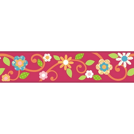 Scroll Floral Peel Stick Border Brown Teal