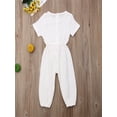 thumbnail image 4 of Gureui Infant Newborn Baby Boys Girls Casual One Piece Romper Solid Color Round Neck Short Sleeve Elastic Waist Tie Loose Long Pants Jumpsuit, 4 of 8