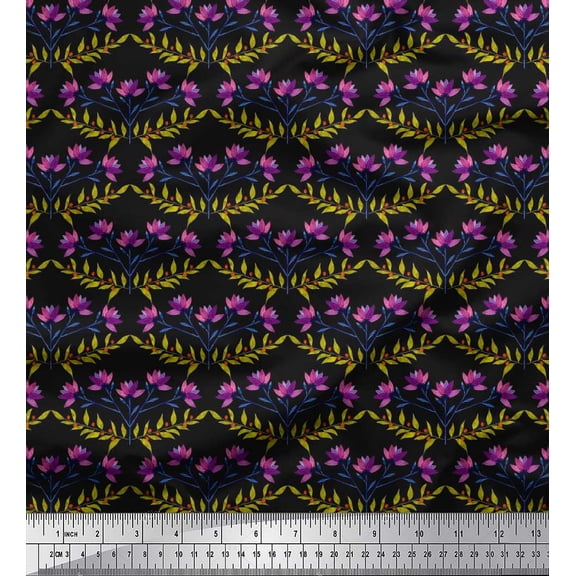 Soimoi Cotton Duck Fabric Leaves & Floral Artistic Printed Craft Fabric by the Yard 42 Inch Wide