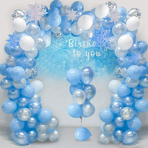 MMTX Ice Snow Balloons Arch Kit, Frozen Balloon Garland with Blue White Silver Balloon, Snowflake Balloons for Frozen Princess Birthday Party Baby Shower  Winter Wonderland
