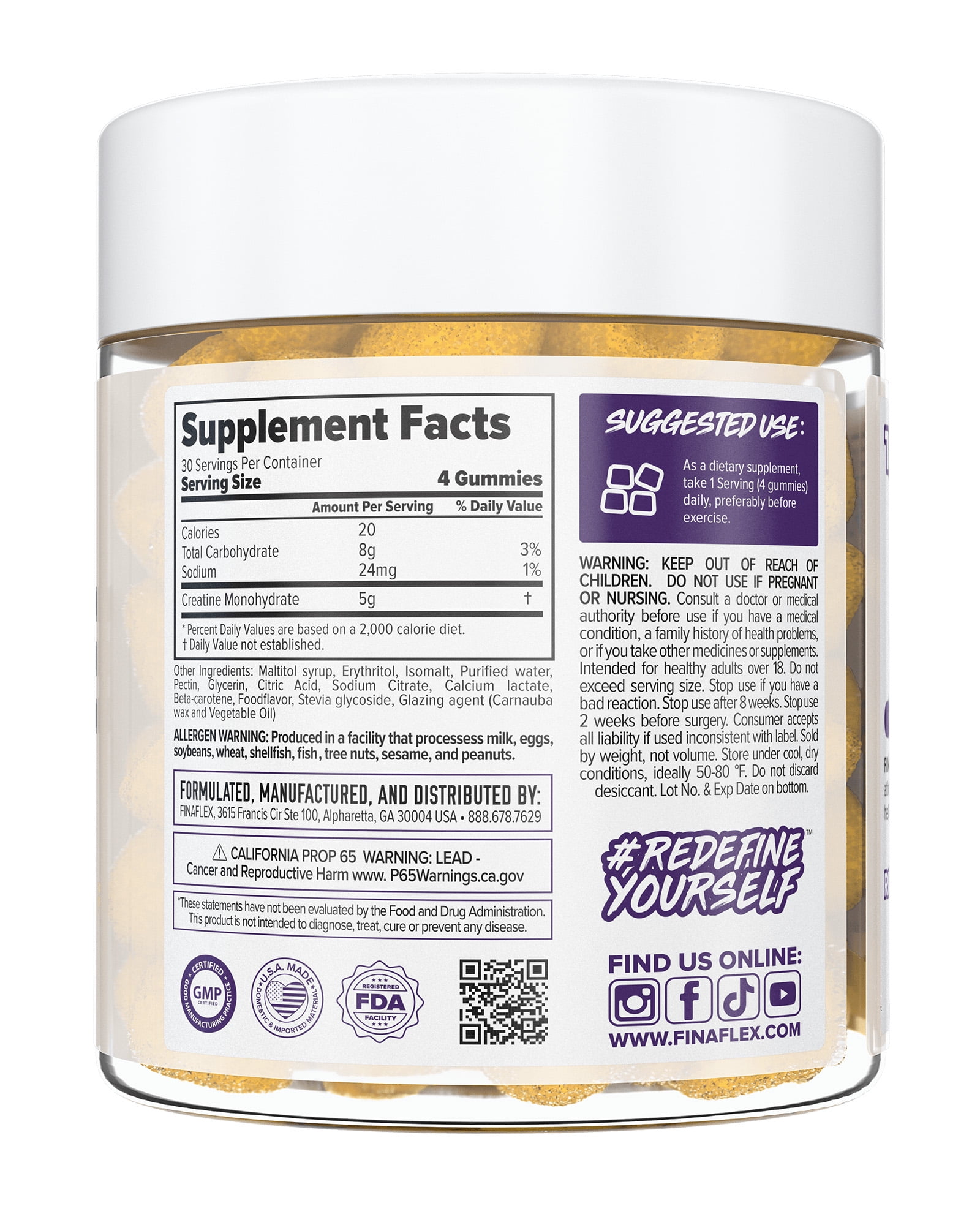 FINAFLEX Creatine Gummies for Strength, Performance & Muscle, Lemon Burst, 30 srv.
