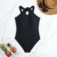 thumbnail image 3 of GYRATEDREAM Girls One Piece Swimsuits Kids Solid Color Quick Dry Adjustable Straps Hollow out Bathing Suit Beach Swimwear Black for 7-12Y, 3 of 7