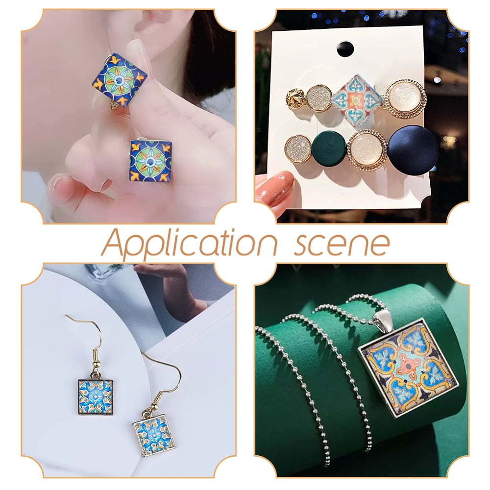 PH 1 Inch Square Mosaic Cabochons 48pcs Glass Cabochon Tiles Mosaic Printed Glass Dome Cabochons Flower Pattern Mosaic Tiles Supplies for Photo Cameo