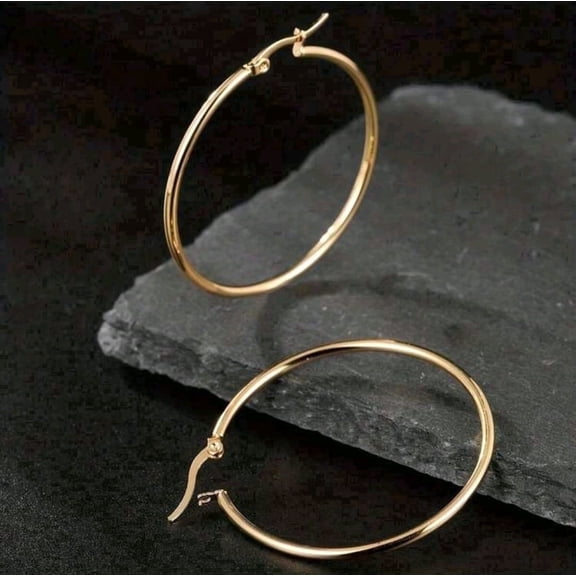 14K Stamped Real Gold Filled Shiny Polished Round Creole Hoop Earrings All Sizes