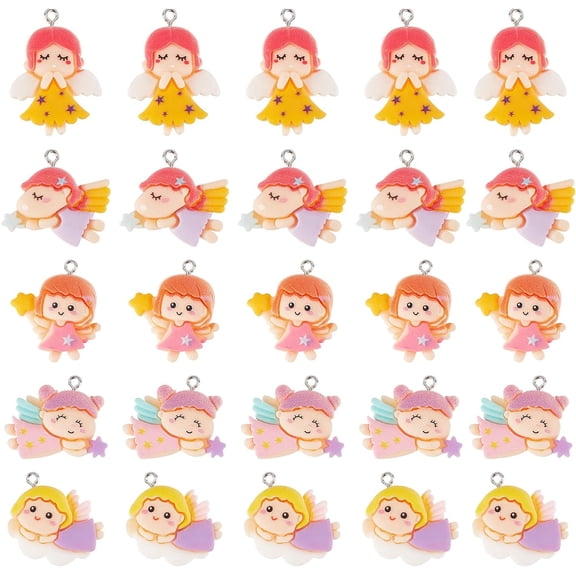 1 Box 30Pcs 5 Style Fairy Charms Angel Charm Bulk Guardian Wings Fairyland Wonderland Resin Magic Charm