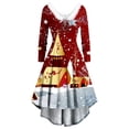 thumbnail image 1 of Vestidos de Navidad Para Mujer, Manga Larga, Estampado Navideño, Peludo, Escote en V, Vestido de Fiesta Con Columpio en La Espalda Odeerbi ODB200245, 1 of 5