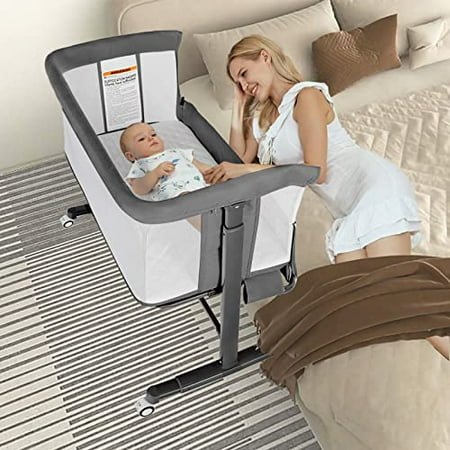 Kinder King Baby Bassinet with Wheels Folding Portable Newborn Bedside Sleeper All-Sided Mesh Infant Crib No Tool to Assemble  Grey