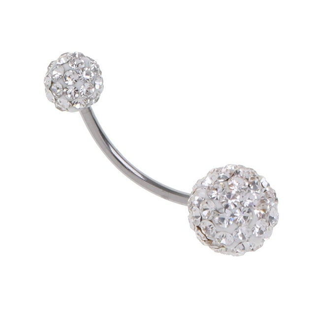 Esquirla Belly Button Piercing Curved Crystal Bar Stainless Steel Body Jewelry - White
