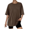 thumbnail image 4 of Blmnix Oversized Women T Shirt Raglan Casual Cotton Tee Shirts Brown Elbow-Length Crew Neck Womens Summer Shirts Under $5,XXL, 4 of 5