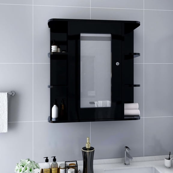 vidaXL Bathroom Mirror Cabinet Black 26"x6.7"x24.8" MDF