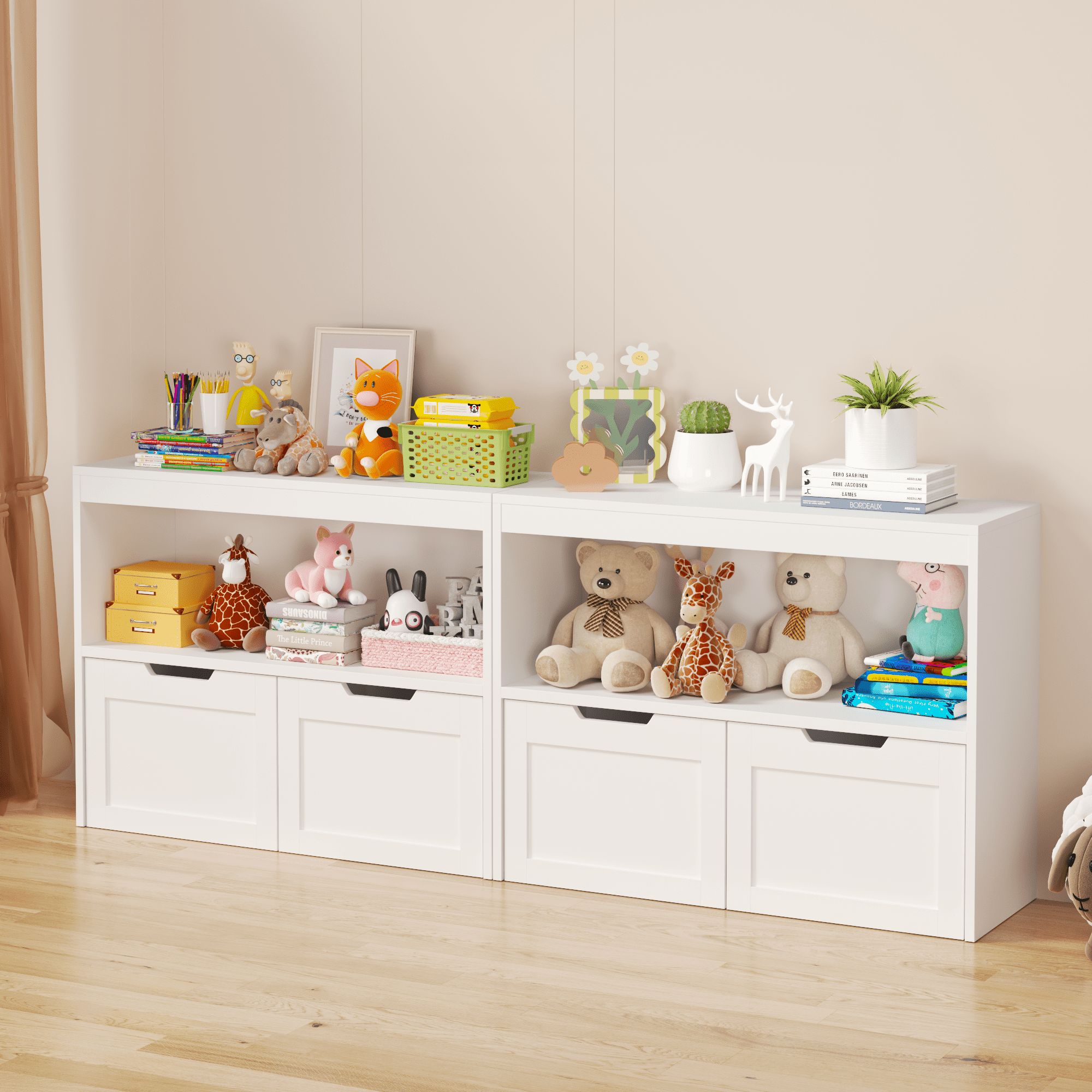 Jopath Kids Bookshelf and Toy Storage with 2 Removable Bins for Bedroom,Playroom,White