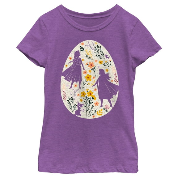Girl's Frozen Easter Egg Silhouettes Graphic Tee Purple Berry Large