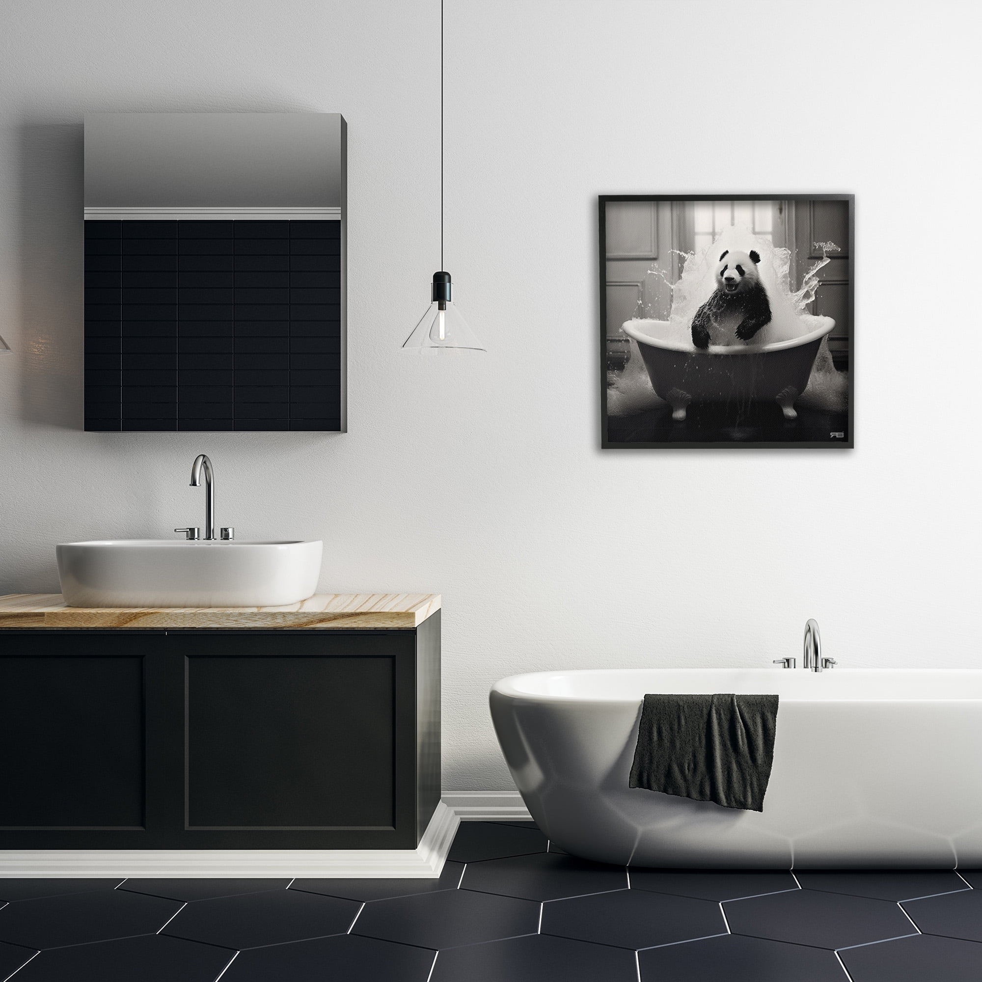 Stupell Industries Panda & Splashing Bathtub Animals & Insects Painting Black Framed Art Print Wall Art, 24 x 24