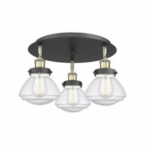 Innovations Lighting  Olean - 3 Light 18" Flush Mount Black Antique Brass/Seedy