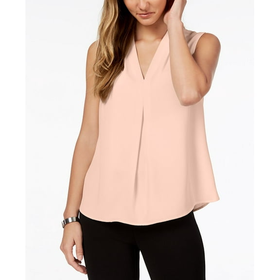 Nine West Womens V-neckline Sleeveless Pleated Top Cami Blouse Size Large, Blush