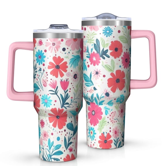 OBREWU Pioneer Flower Tumbler with Handle and Lid,Pioneer Flower 40oz Double Wall Vacuum Insulated Tumbler,Cups Gift for Women and Men