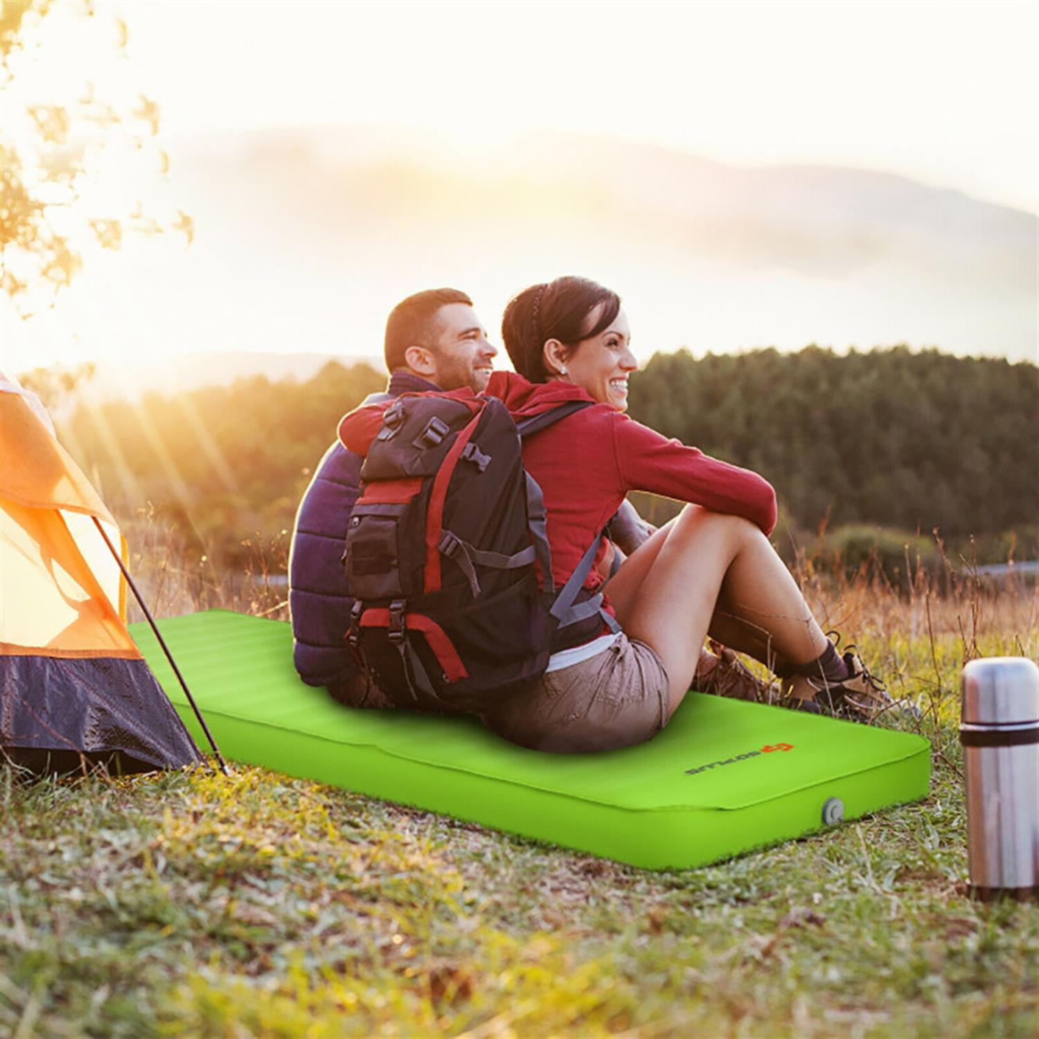 Spaco Portable Folding Camping Sleeping Mattress with Carry Bag, Self Inflating Foldable Travel Sleeping Pad for Tent Day Outdoor, Sleeping Hiking, Green