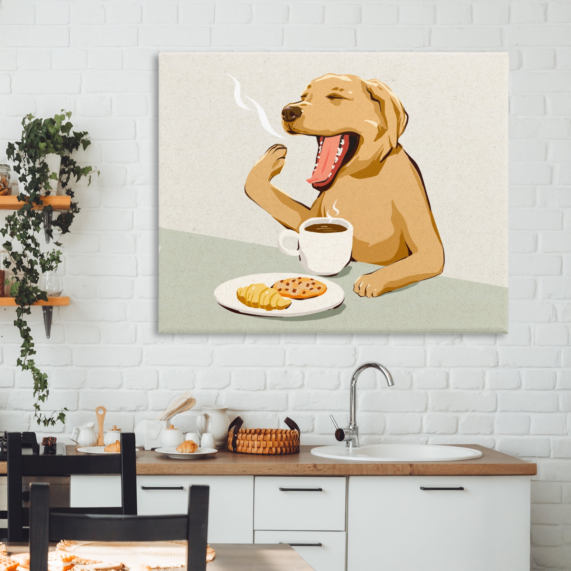 Stupell Industries Yawning Dog with Morning Coffee Canvas Wall Art, design by Ziwei Li