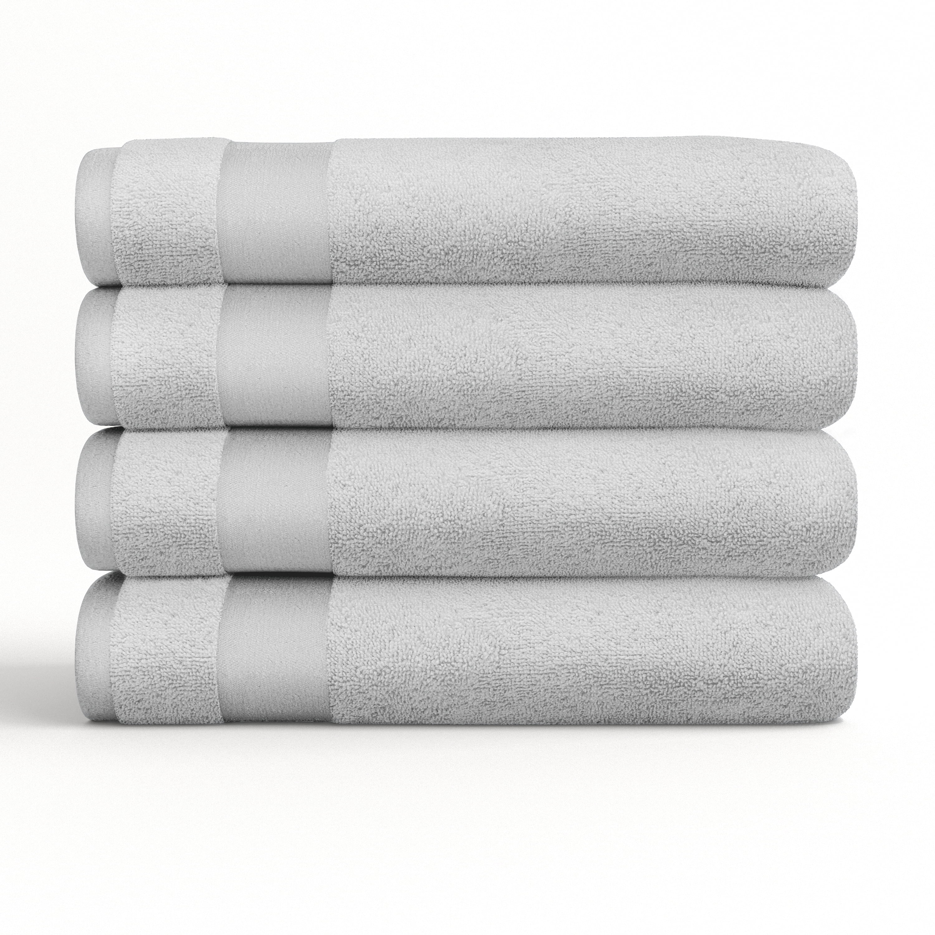 Noble Linens 4 Piece Farmhouse Cotton Bath Towel Set, Light Gray
