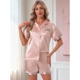 thumbnail image 3 of DARING DIVA Women's Satin Pajamas Sleepwear Button Down Contrast Color Tops S Pink, 3 of 7