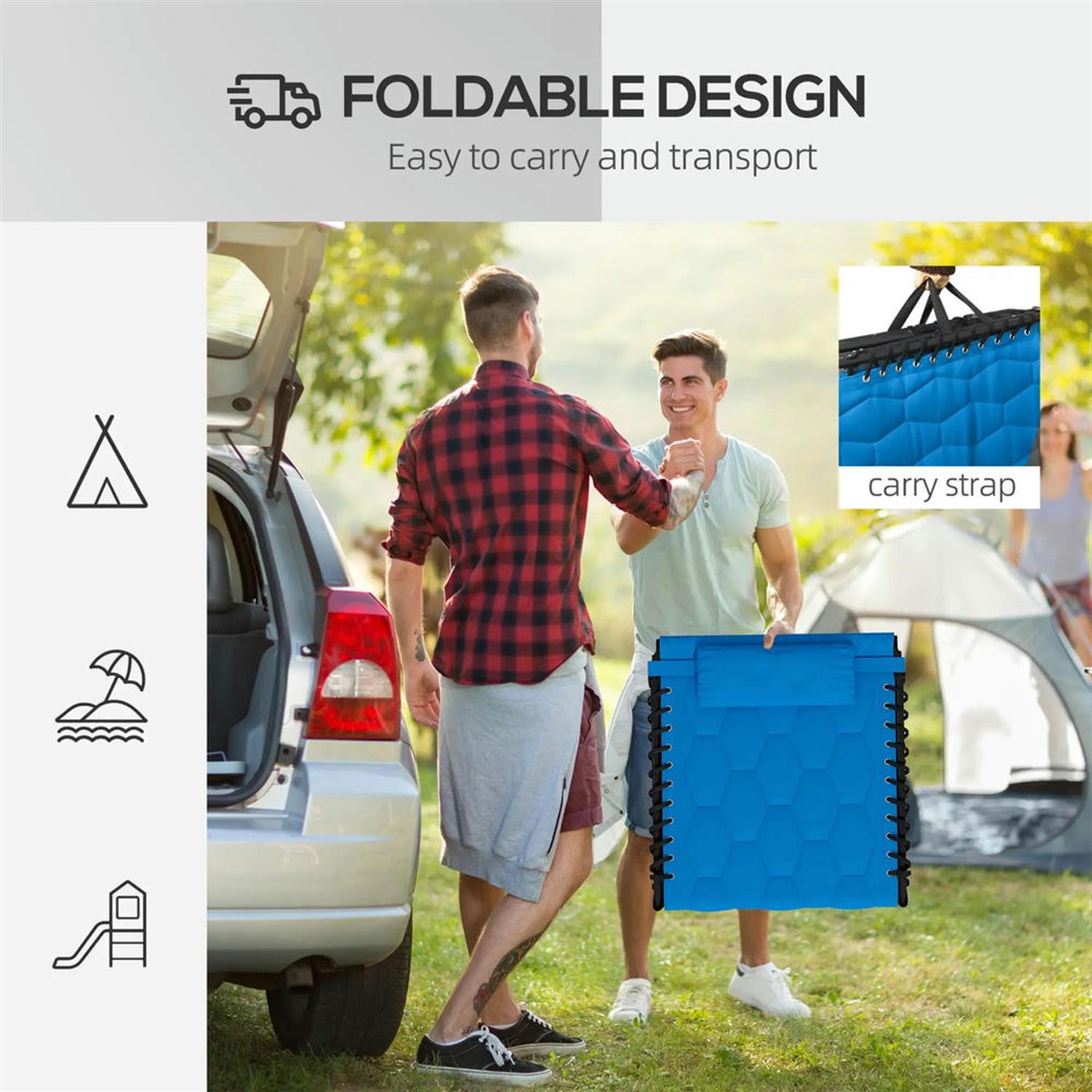 Demi Bonn 2 Piece Folding Chaise Lounge Set with Reclining Back, Portable Outdoor Patio Furniture for Beach, Yard, Blue