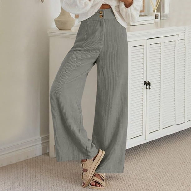 WILLBEST Pantalones Casuales elegantes para Mujer, de Pana de Color Liso, con Diseño de Doble Botón, Cintura Semielástica, Corte Recto para Primavera y Otoño. Extra Grande