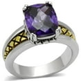 thumbnail image 1 of Women Reverse Two-Tone Brass Ring with AAA Grade CZ in Amethyst - Size 6, 1 of 1
