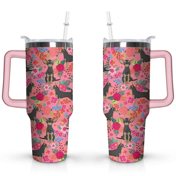 Double-Walled Dog Lover Coffee Tumbler 40oz - Durable Stainless Steel Mug with Handle & Straw - Cute Gift for Women