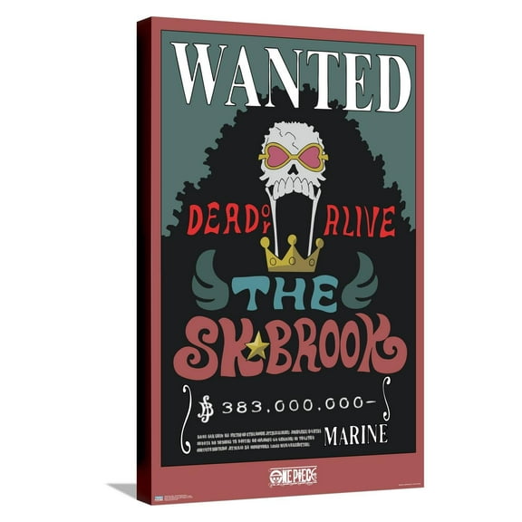 One Piece - Brook Wanted Poster Canvas Wall Poster, 14.725" x 22.375"