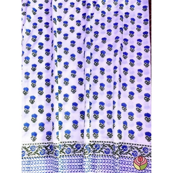 New Era Creation Blue Cotton Lining Blue Hand Block Print Curtain for Bedroom,Custom Size Drapery for livingroom,Rod Pocket,Rod Pocket with Header,Eyelets,Tie Top