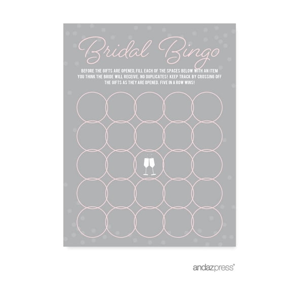 Koyal Wholesale Pink Blush Paper Bridal Shower Bingo Game Cards, Gray Pop Fizz Clink, 20-Pack