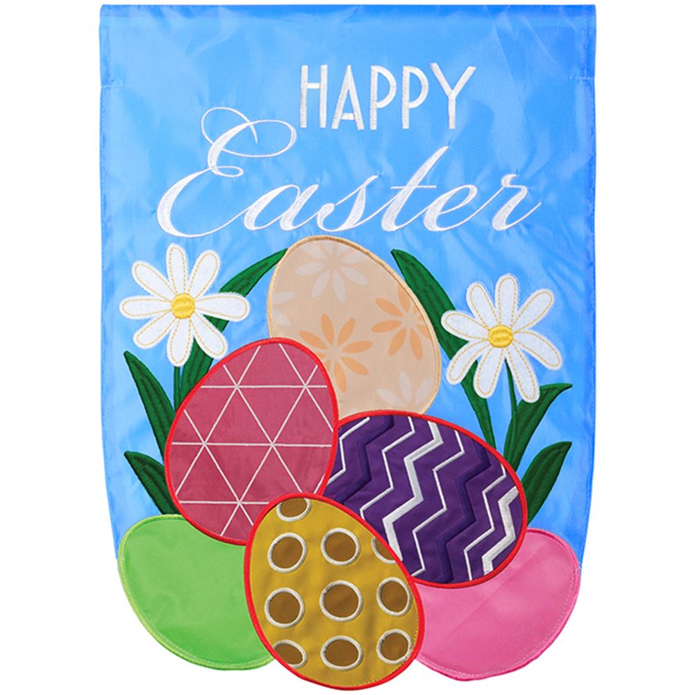 Carson Applique Garden Flag - Happy Easter Eggs, Double Sided, Outdoor