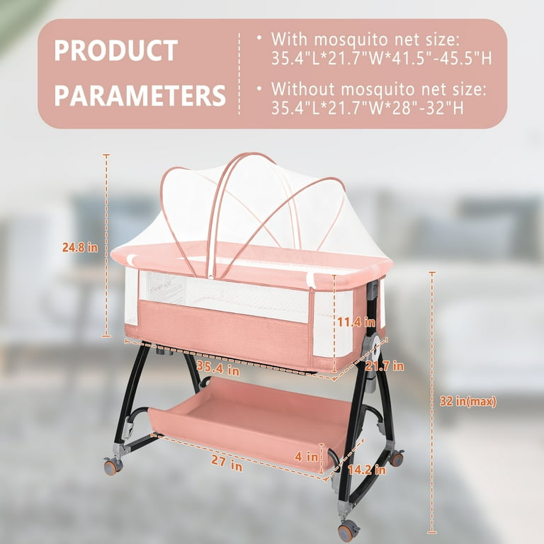 HDJ Baby Bassinet, Adjustable Bedside Sleeper with 360°Wheel