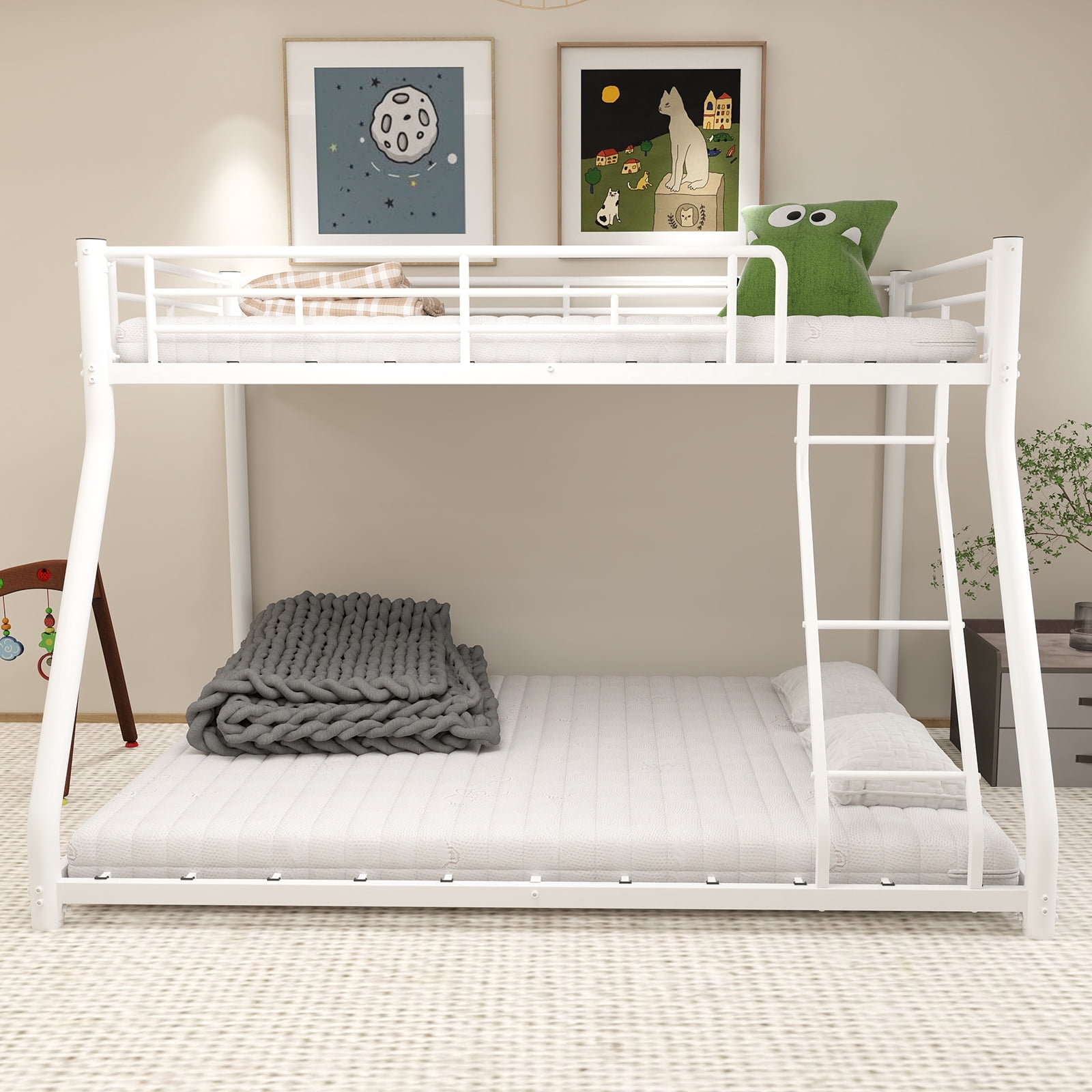 Alvantor Twin over Full Bunk Bed for Kids & Adults Low Metal Heavy-Douty Bunk Beds Frame with Full-Length Guardrails White