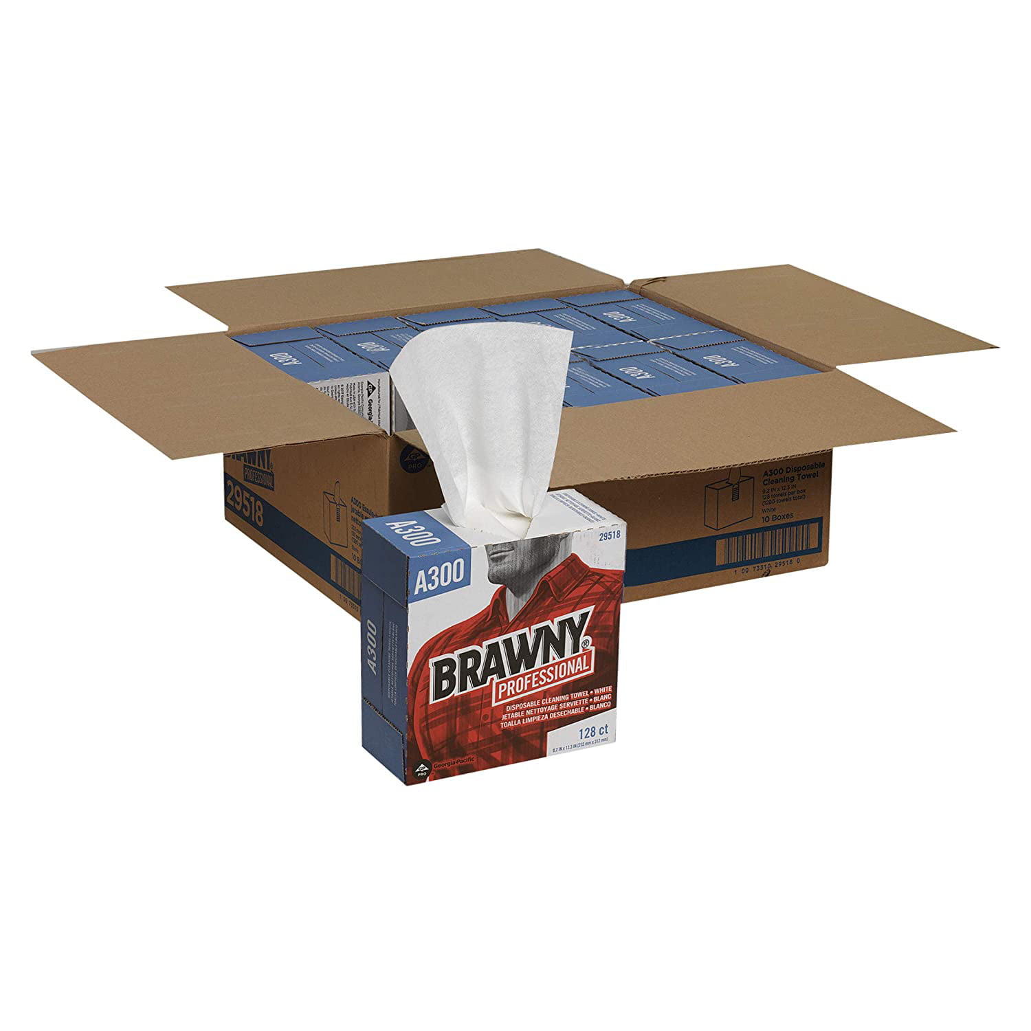 Brawny Professional A300 Disposable Cleaning Towel by GP PRO (), 29518,  White (128 Wipers per Box), 10 Boxes - Tall Box