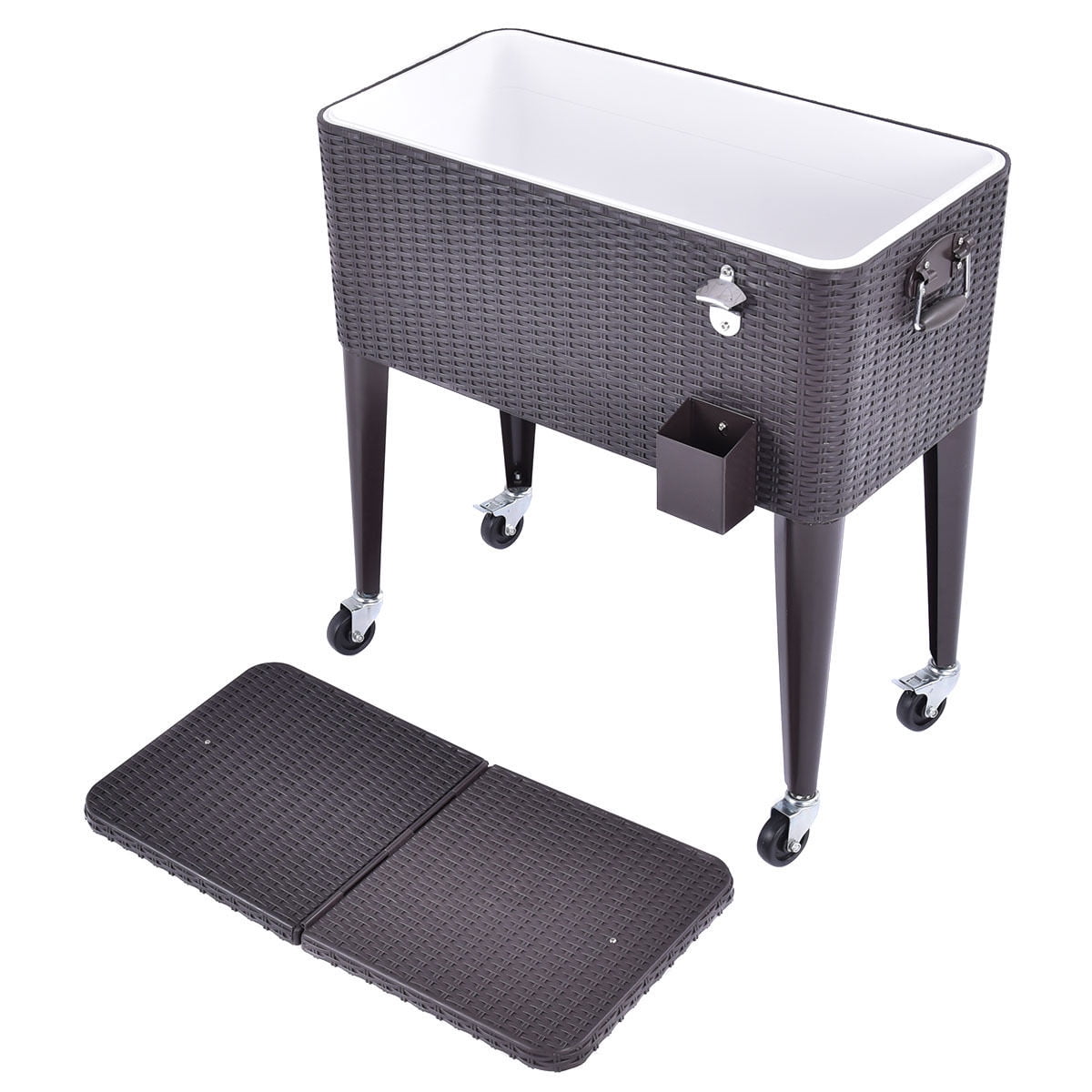 Online Gym Shop CB16949 80 quart Outdoor Rattan Party Portable Rolling Cooler Cart Ice Beer Beverage Chest