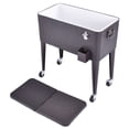 thumbnail image 2 of Online Gym Shop CB16949 80 quart Outdoor Rattan Party Portable Rolling Cooler Cart Ice Beer Beverage Chest, 2 of 3