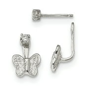 Sterling Silver CZ Butterfly Front & Back Post Post Dangle Earrings QE13531